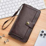 Vintage Star Button Long Leather Wallet