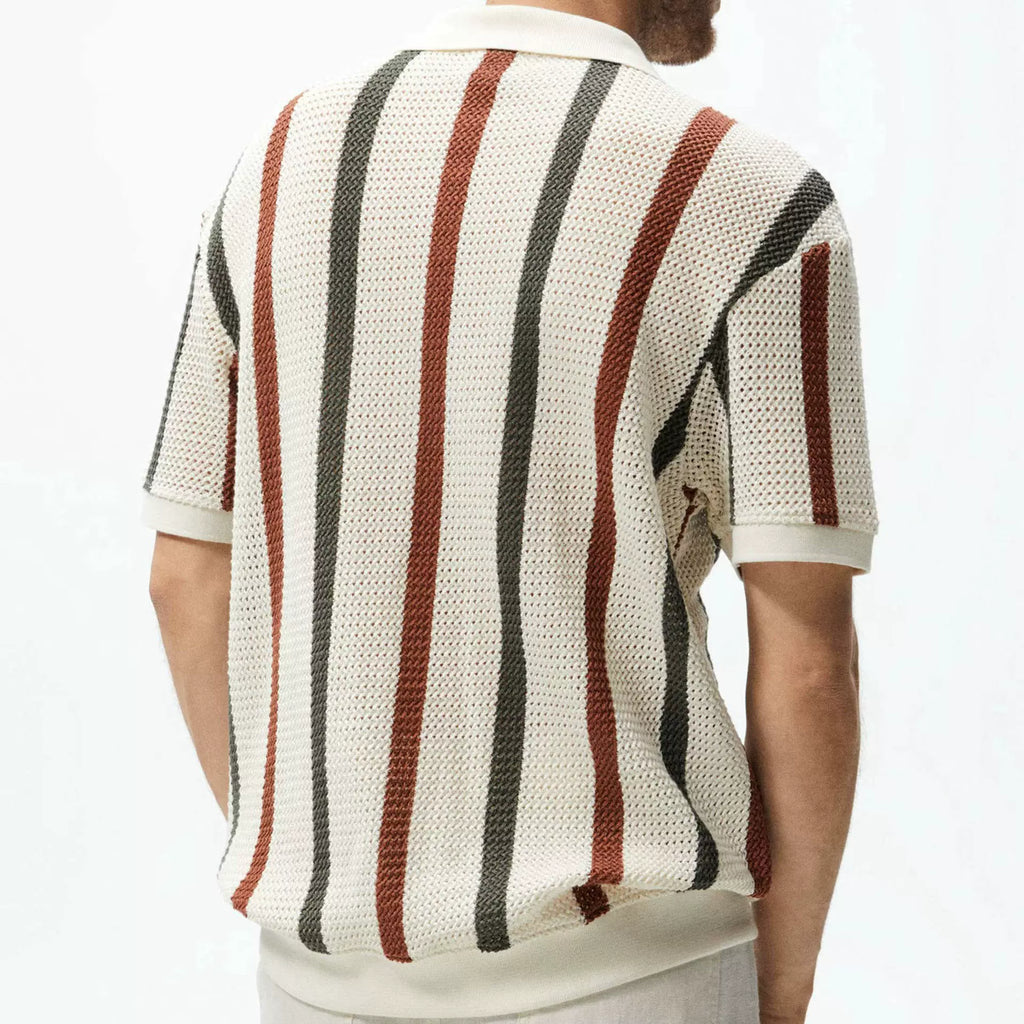 Mens Knitted Hollow Breathable Business Polo Shirt
