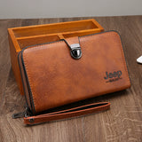 Classic Long Zippered Leather Clutch Wallet