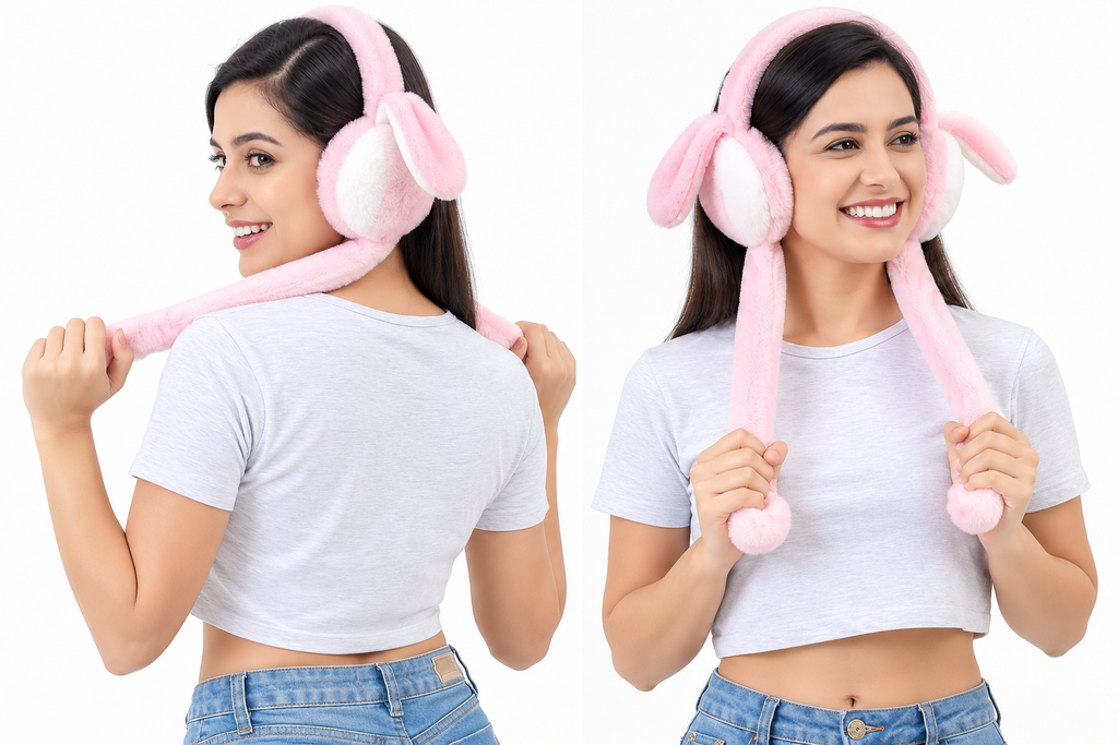 BunnyHug Plush Rabbit Winter Earmuffs with Long Hanging Ties