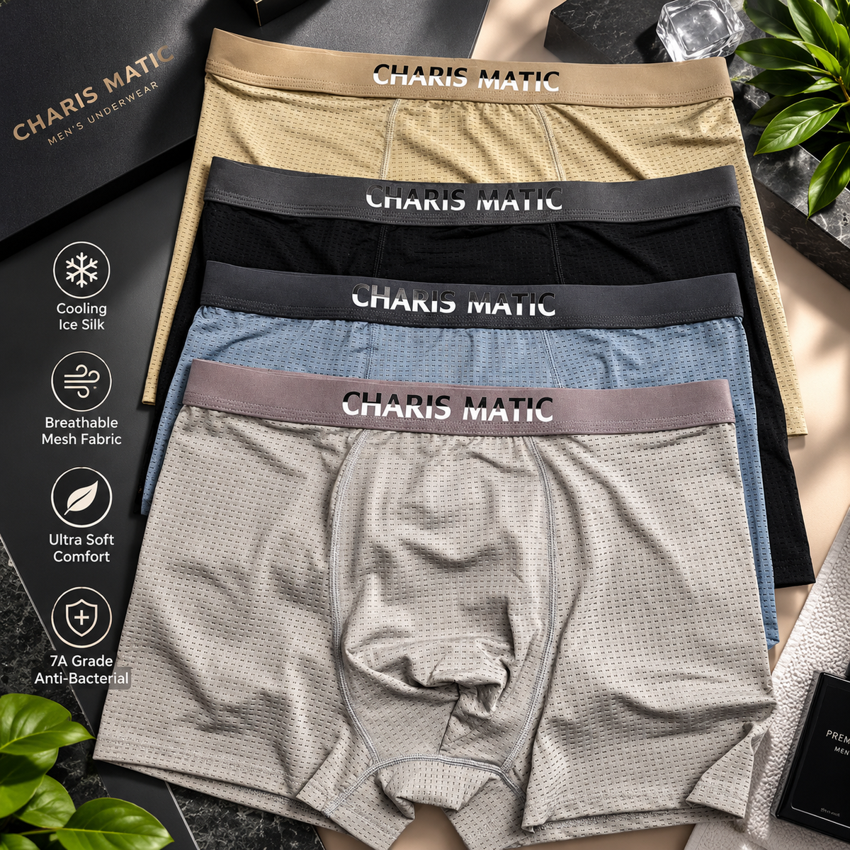 Premium Luxury Ice Silk Comfort Men’s Underwear (Set of 4)