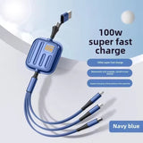 100W Two Drag 3 in 1 Fast Charging Cable