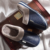 Mens PU Leather Warm Winter House Slippers