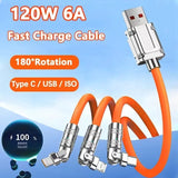 Head Rotating 120W 3 in 1 USB Data Charging Cable