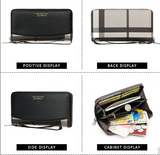 Men's Retro Zipper Wallet with Plaid Stitching