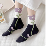 Japanese Style Floral Printed  Women’s Socks( Set of 05)