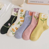 Japanese Style Floral Printed  Women’s Socks( Set of 05)