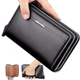 Double zipper PU Leather Men's long Wallet