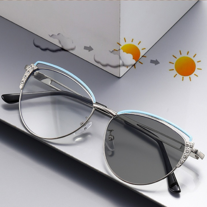 Diamond Cut Cat-Eye Frames for Women - Blue Silver