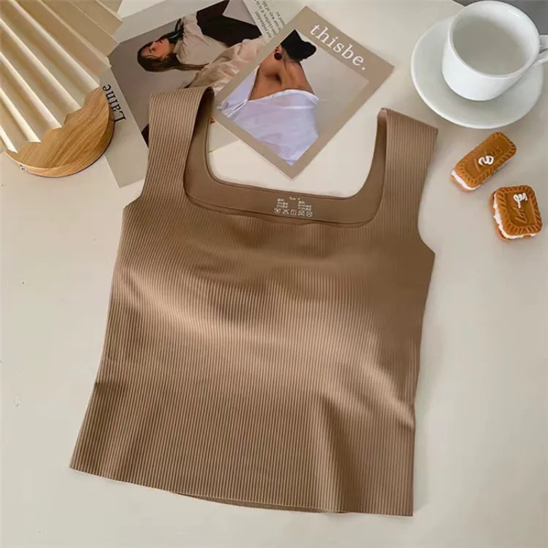 Everyday Wear Ice Silk Wide Shoulder Top -Khaki