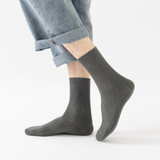 Solid Color Vertical Striped Cotton Socks( Set of 05)