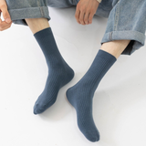 Solid Color Vertical Striped Cotton Socks( Set of 05)