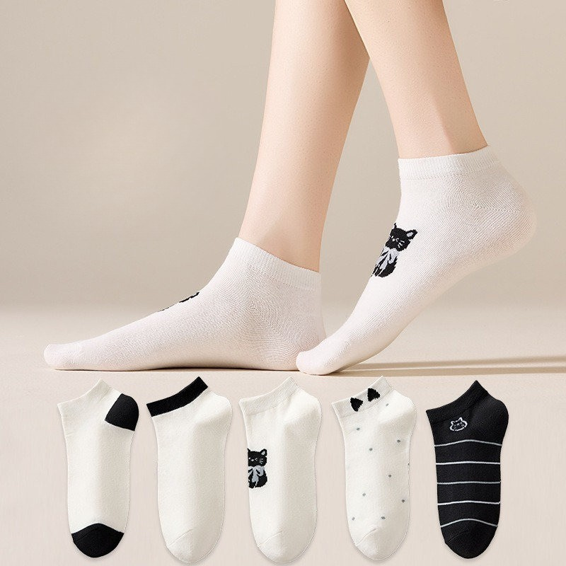 Original Design Preppy Style Cotton Socks (Set of 5)