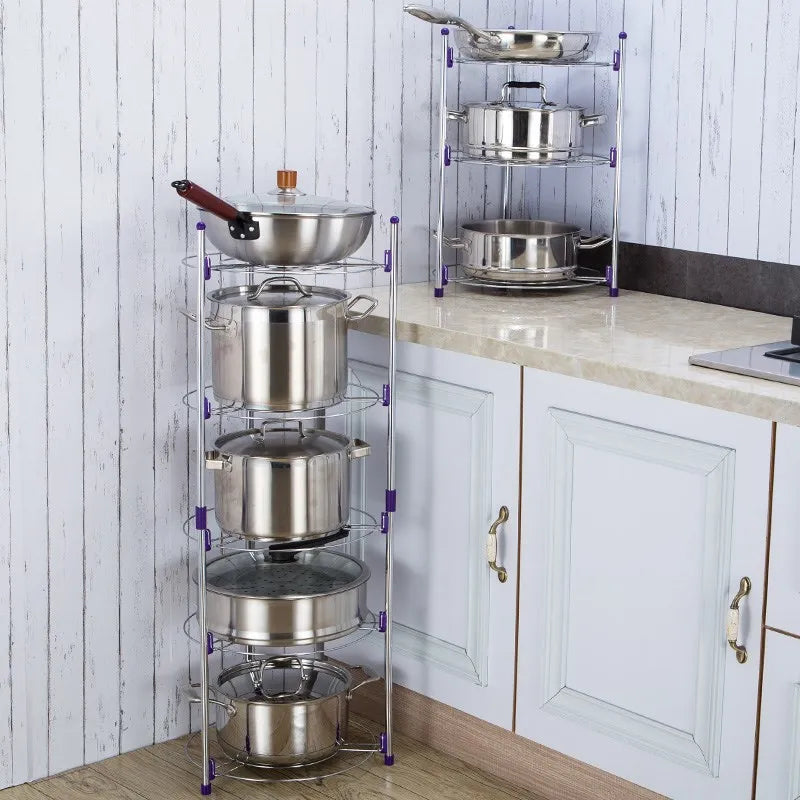 5 Tier Adjustable  Stainless Steel Pan Pot Organizer Rack