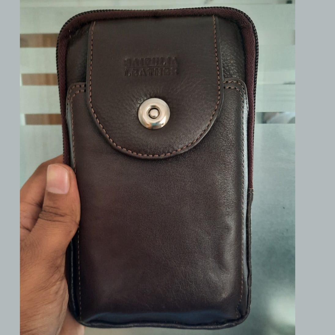 Real Cowhide Leather Waist Belt Mobile Phone Bag