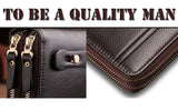 Double zipper PU Leather Men's long Wallet