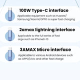 100W 3 In 1 Retractable Fast Charging Cable