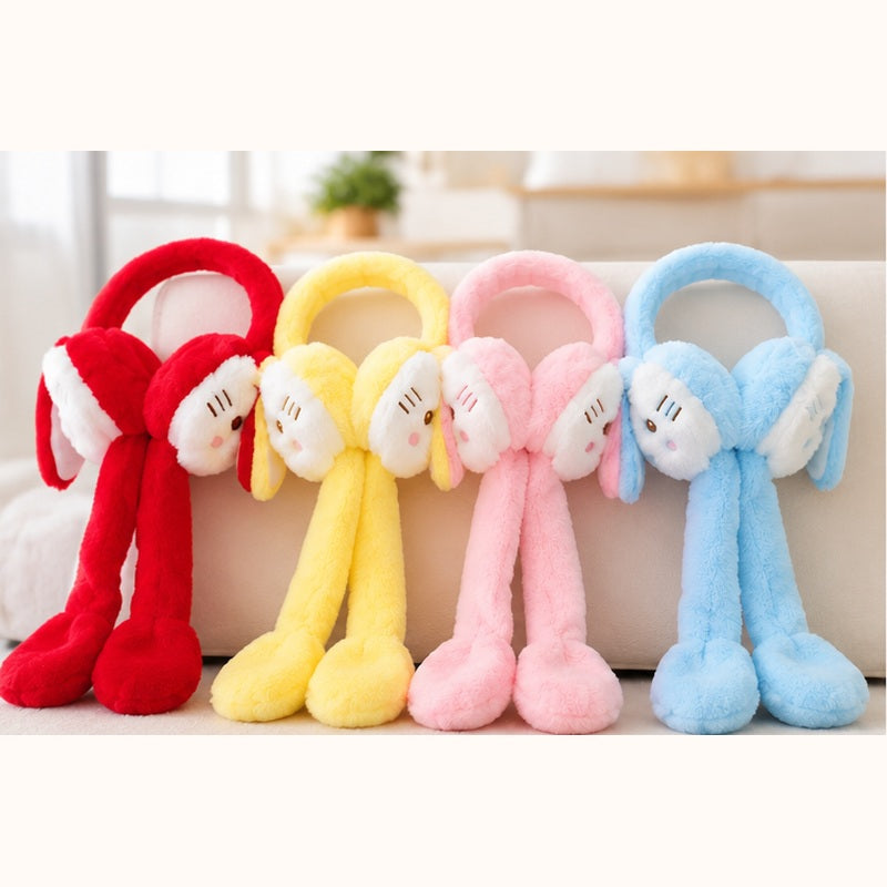 BunnyHug rabbit earmuff in all four colors: red, yellow, pink, sky blue