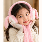 Pink bunny earmuff worn for winter ear coverage