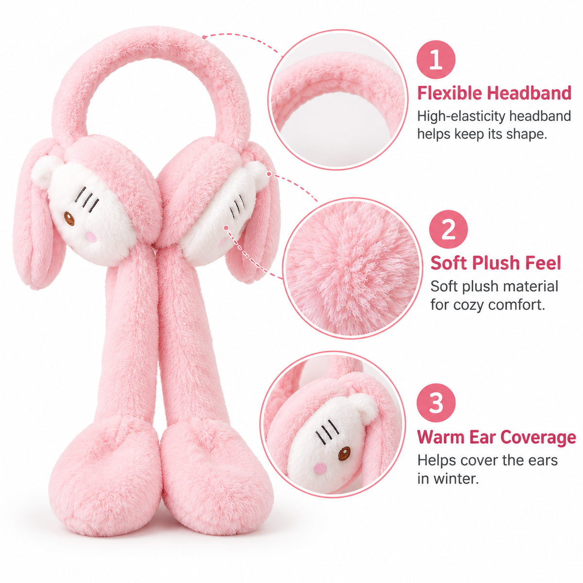 BunnyHug pink rabbit earmuff material and ear coverage benefits