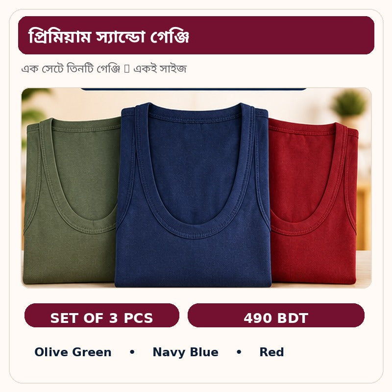 Three-piece Sandow vest set olive navy red, no brand sticker