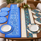 Dinner plate fit and printed surface detail of large round mats