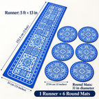 Runner five feet by thirteen inches and six round mats eleven inch diameter