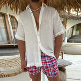 Casual Loose Solid Color Pleated Cotton Linen Shirt