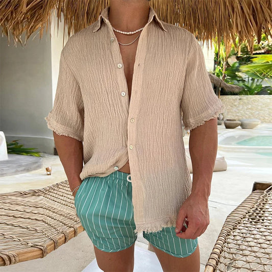 Casual Loose Solid Color Pleated Cotton Linen Shirt