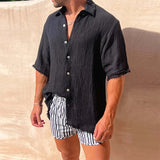 Casual Loose Solid Color Pleated Cotton Linen Shirt