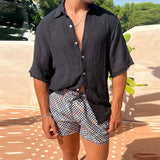 Casual Loose Solid Color Pleated Cotton Linen Shirt