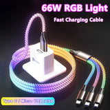 RGB colorful 3 In 1 mobile phone data cable