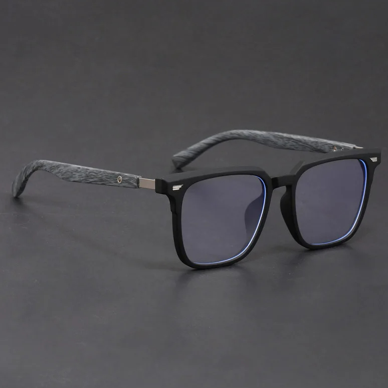 Square wood grain temples retro black frame glasses