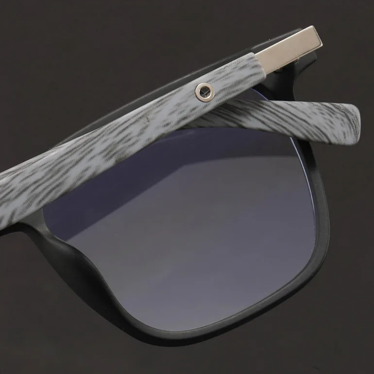 Square wood grain temples retro black frame glasses