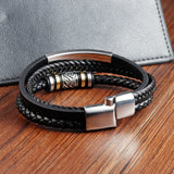 Black Double Layer Leather Bracelet