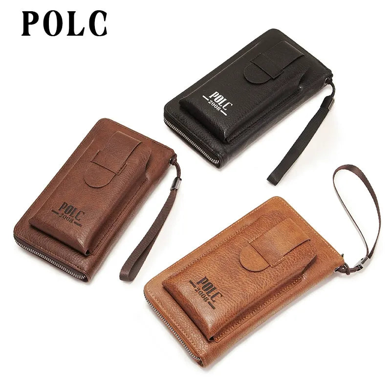 Men's Long Zipper Clutch Wallet with Large Capacity