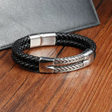 Genuine Leather Double Wrap Steel Bracelet