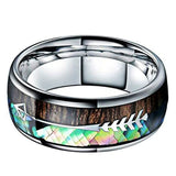 Silver Polished Natural Wood Grain Finger Ring