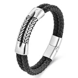 Genuine Leather Double Wrap Steel Bracelet
