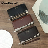 Men's Retro Zipper Wallet with Plaid Stitching