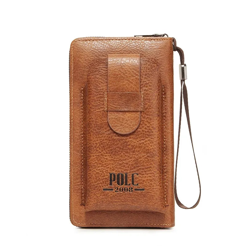 Men's Long Zipper Clutch Wallet with Large Capacity