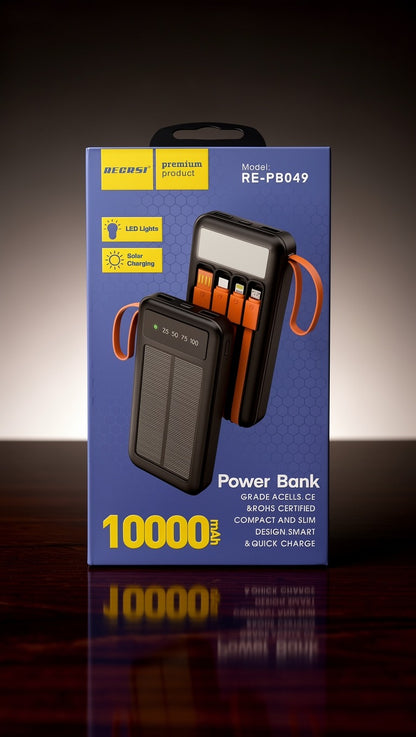 10000mAh Solar LED Multi Cable Power Bank