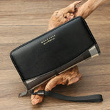 Men's Retro Zipper Wallet with Plaid Stitching