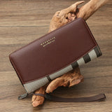 Men's Retro Zipper Wallet with Plaid Stitching