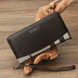 Men's Retro Zipper Wallet with Plaid Stitching