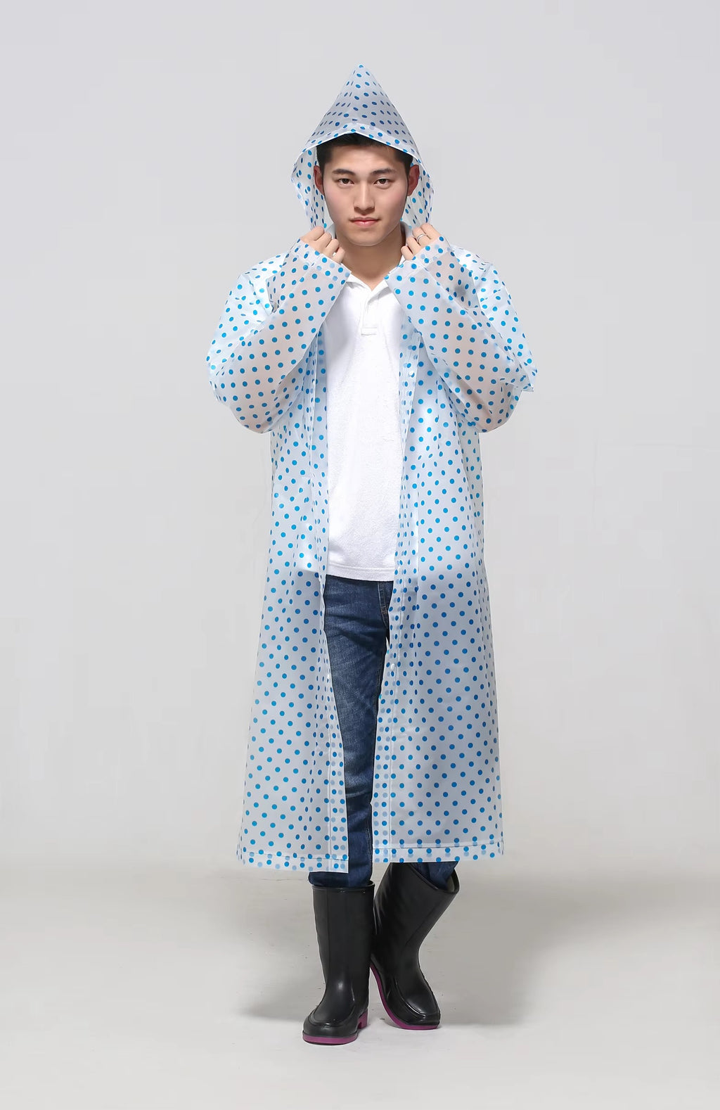 Transparent Floral Print Long Hooded Raincoat