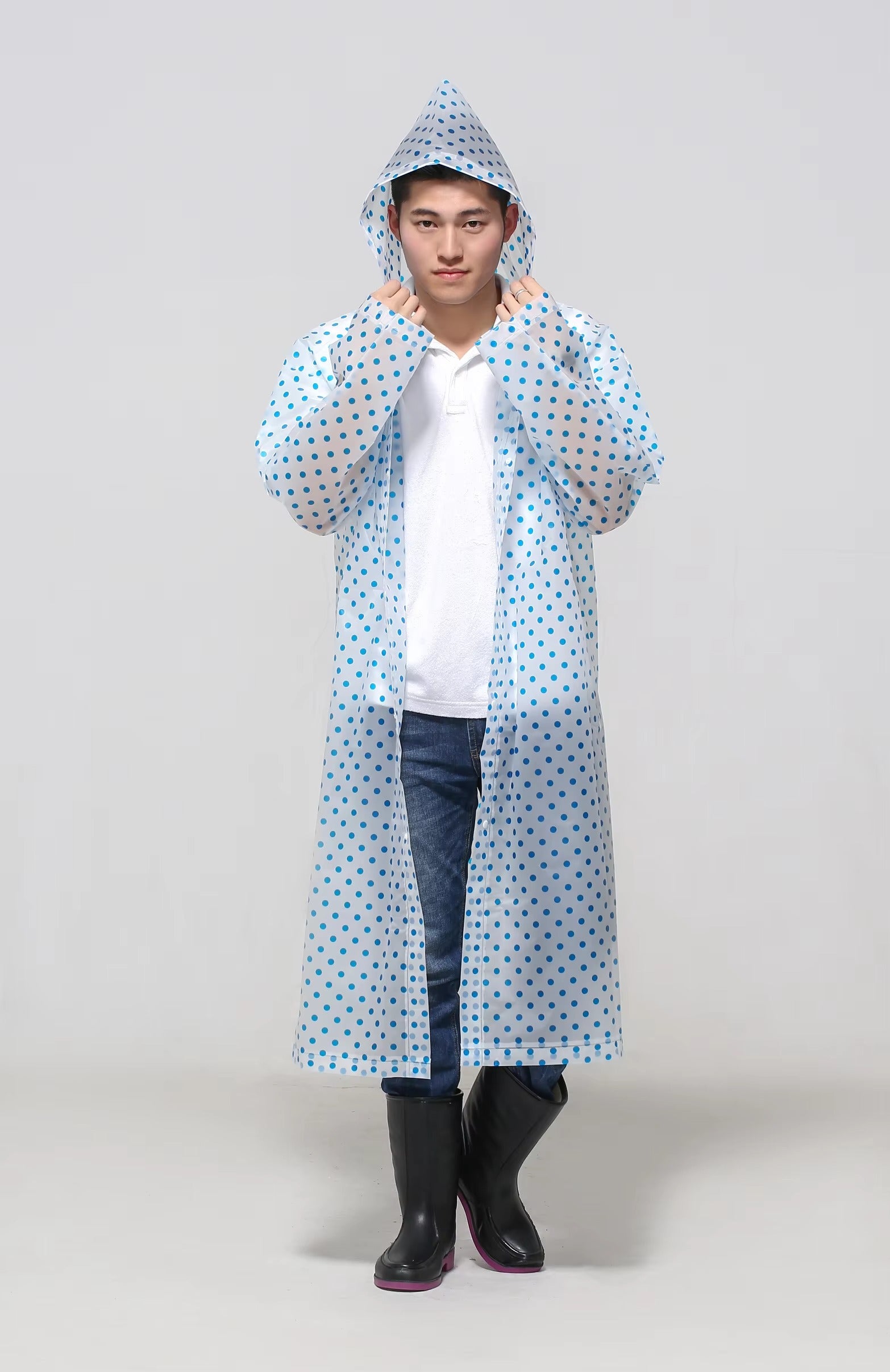 Transparent Floral Print Long Hooded Raincoat