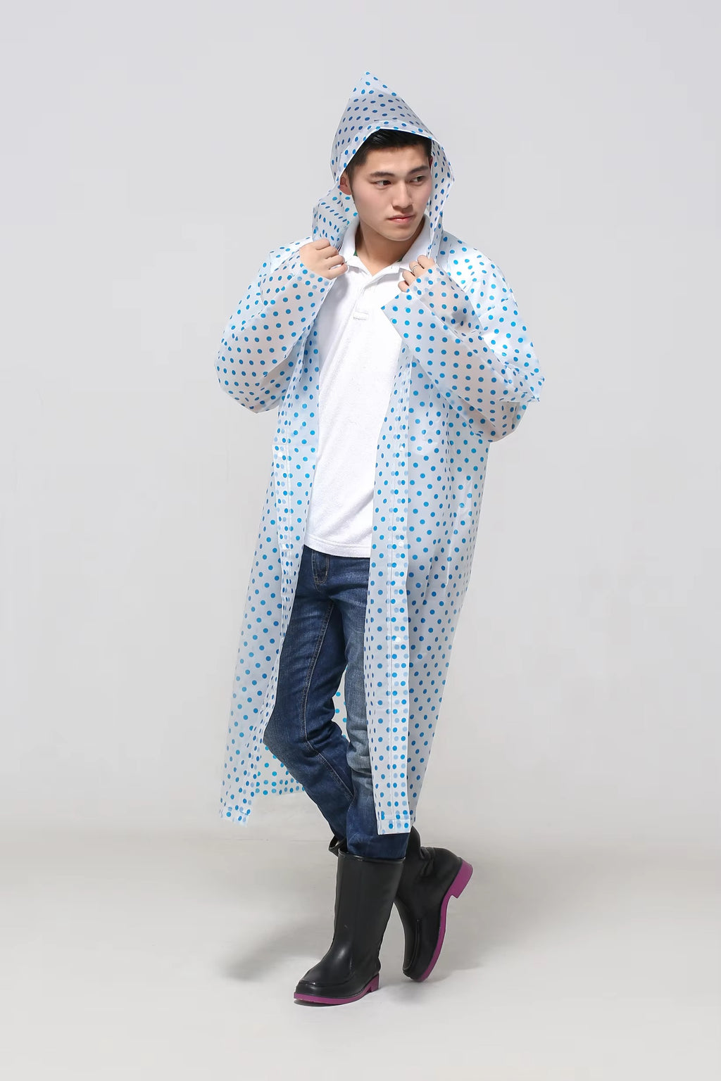Transparent Floral Print Long Hooded Raincoat