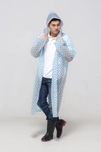Transparent Floral Print Long Hooded Raincoat
