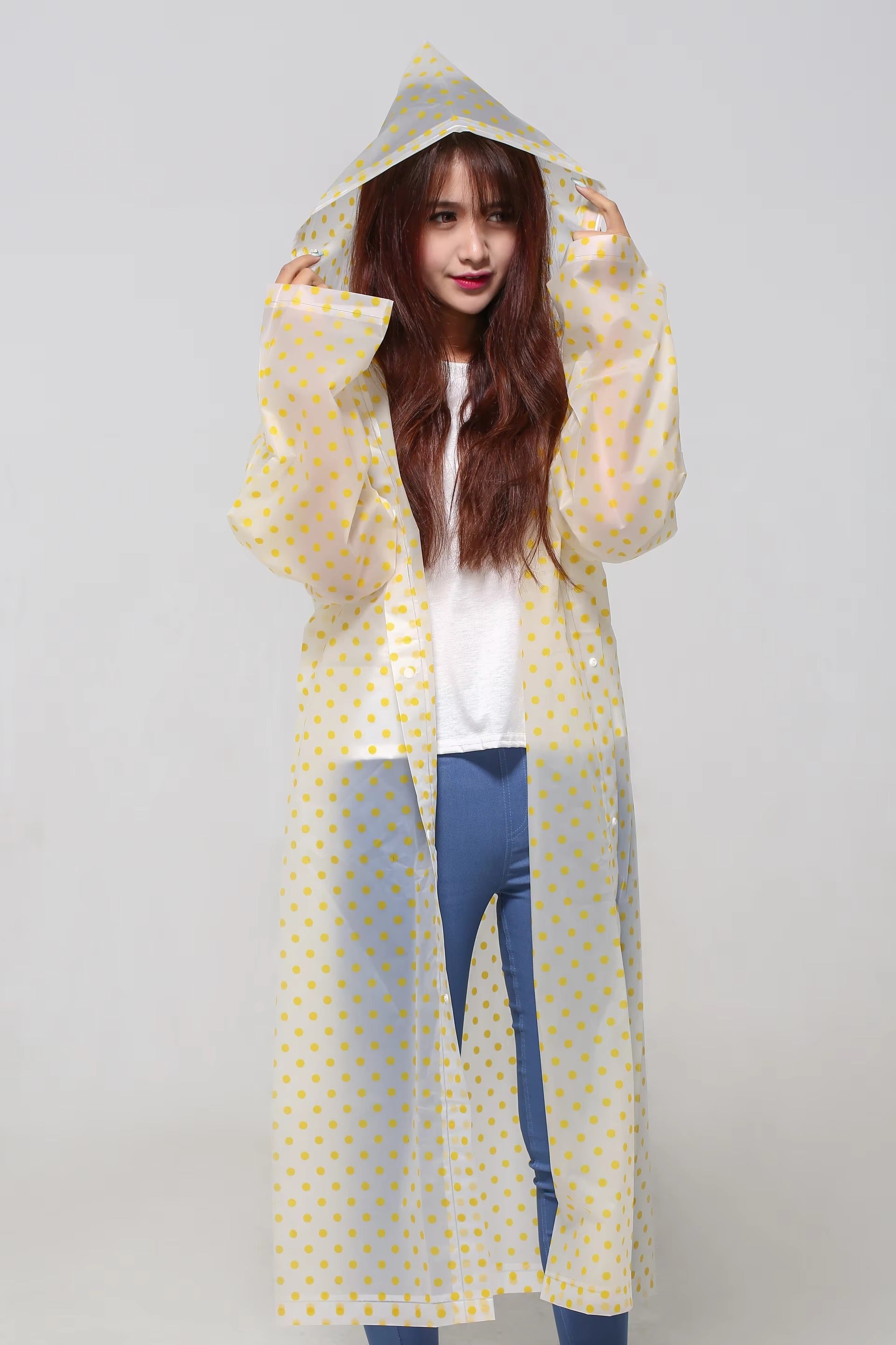 Transparent Floral Print Long Hooded Raincoat
